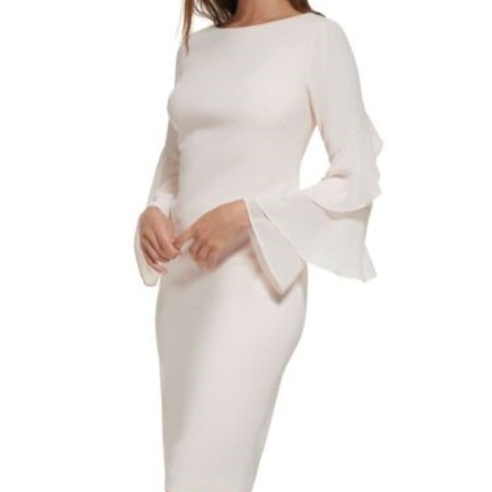 CALVIN KLEIN Womens Pink Lined Bell Sleeve Knee Length Sheath Dress 4